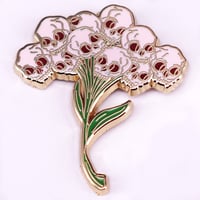 Image 1 of Skull Bouquet Enamel Pin Pink Trippy Skeleton Lapel Pin Creepy Gift Jewelry