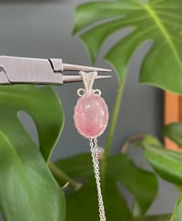 Image 1 of Silver Pink Strawberry Quartz Oval Crystal Necklace