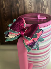 Image 1 of Purple, Pink, and Teal Tumbler Handle Bow 