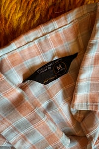 Image 2 of Vintage Mens 70s western snap button shirt  cream/peach check