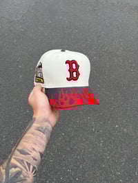 Image 1 of GREY BRIM CORDUROY TRI TONE  BOSTON RED SOX CUSTOM FITTED CAP
