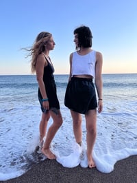 Image 1 of Bad Karma Cropped Tank Top: White - Black