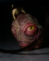 Image 10 of Egg of the King pendant, leather cord, brass hardware, all seeing glowing eyes