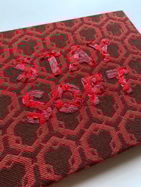 Image 2 of Original Secret Word Embroidery Artwork - “STAY SOFT” (Red Geometric Tapestry)