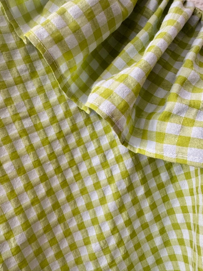 LIME VICHY SEERSUCKER HUIPIL WITH RUFFLE