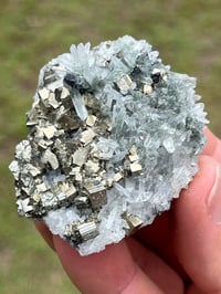 Image 11 of Cubic Pyrite & Fine Quartz Points Cluster Bulgaria Specimen #2613