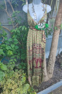 Image 1 of PEFKOS MAXI DRESS - Green browns Size 10-18 uk