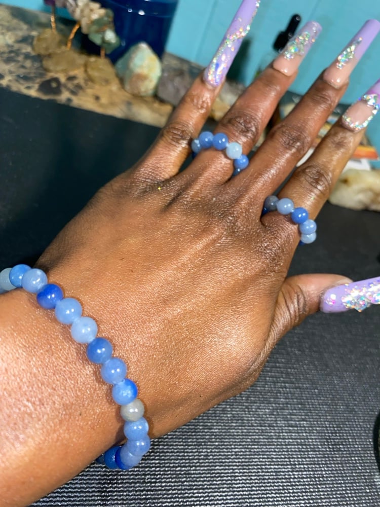 Image of Blue Adventurine Bracelet & Ring Beaded Set