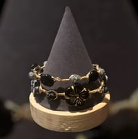 Image 1 of Wire Wrapped Black and Gold Flower Bangle
