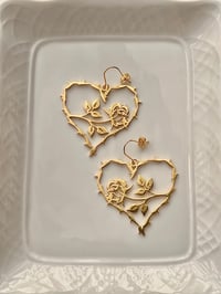 Image 2 of HEART AND ROSE DROP EARRINGS 