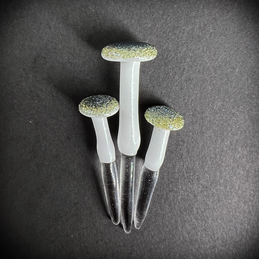 Image of 3 Mini White & Blue Mushroom Plant Spikes