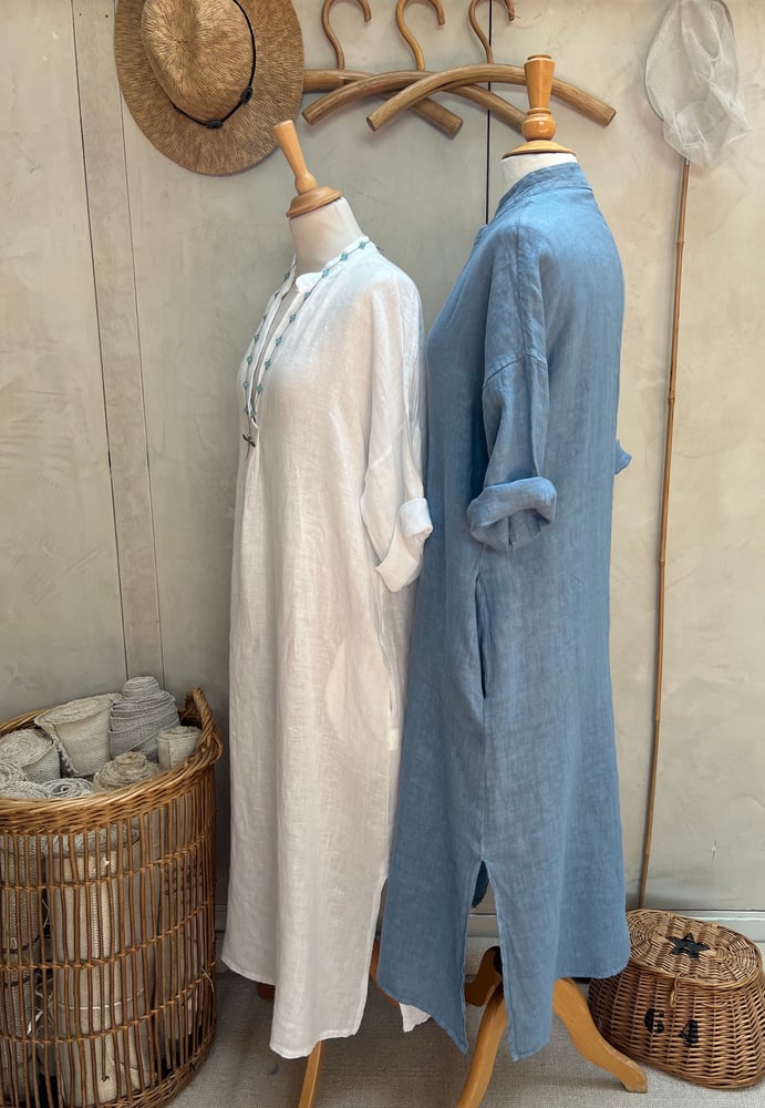Image of Robe Tunique En Lin Cybèle Bleu Jean's clair 