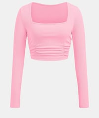 Image 2 of Basic Plain Ruched Square Neck Crop Top 