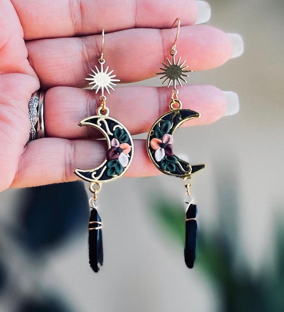 Image of Black tourmaline floral moons 