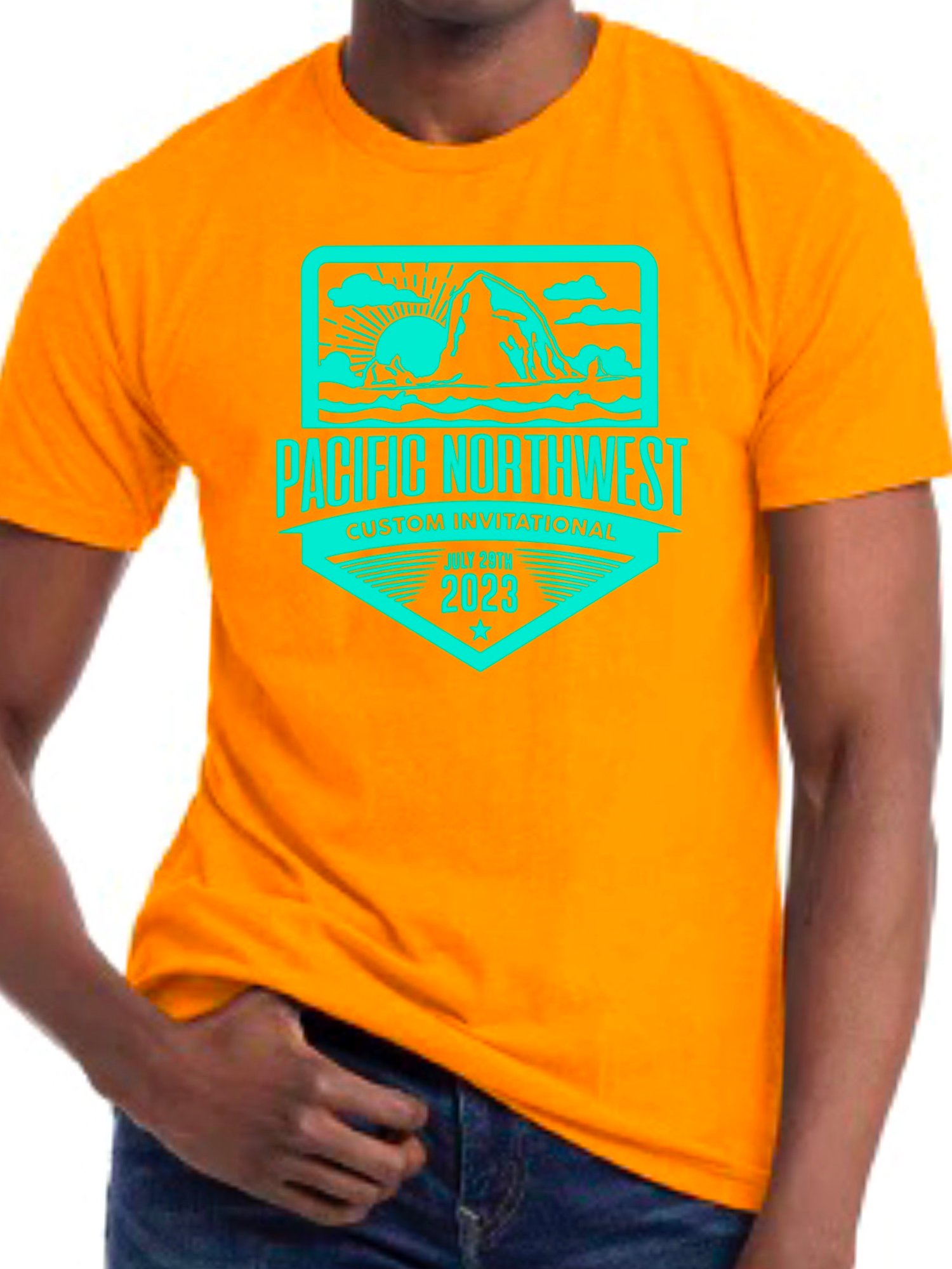 Image of PNWCI tee- Orange w Sea Green ink 