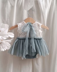 Image 3 of Baby photoshoot outfit | Mia | 0-3 months |dusty aquamarine | white