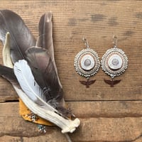 Image 1 of Antler Slice Earrings with Copper Bird