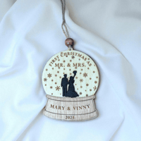 Image 2 of First Christmas as Mr. & Mrs. Wooden Snow Globe - Custom, Personalized Gift for Newlyweds 
