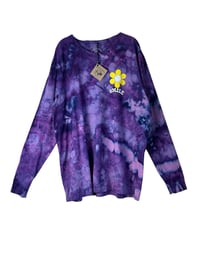 Image 2 of ♻️ UPCYCLED 2X PLUS 100% Cotton Smiley Long Sleeve Graphic Tee in Purple Haze Ice Dye