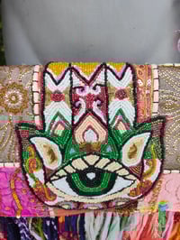Image 3 of FRILL body cross Sari bag with ruffle -large detachable strap- Hamsa Hand 1