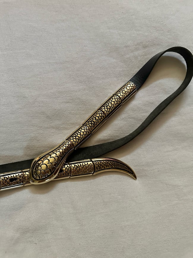 70s French snake belt leather and metal 