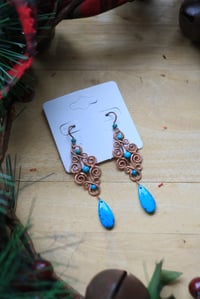 Image 2 of Copper + Turquoise Woven Earrings (2)