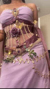 Image 3 of Ethereal Fairy Goddess Corset Gown |Handmade Lavender & Plum Fantasy Dress with Gold Embellishments