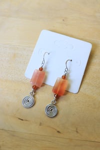 Image 1 of Orange Garnet + Carnelian Silver Swirl Earrings
