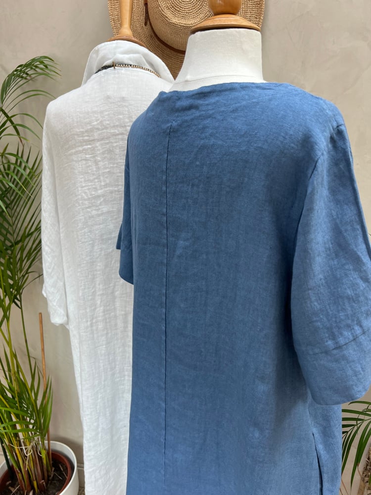 Image of Robe En Lin Gaïa II Bleu Orage