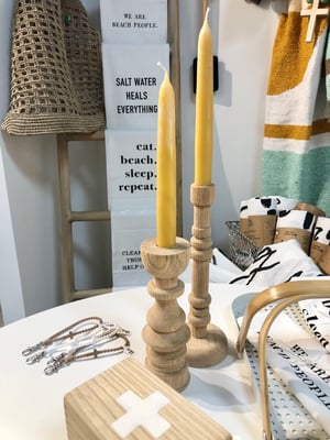 Image of 2 Handmade Vintage Oak Candlesticks