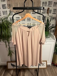 Image 1 of tan lace sleeve tee 