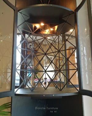 Image of Nathan Corner Drinks Cabinet unit with light in Black - with geometric styled mirrors