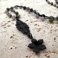 Image 1 of Lilac Oak Leaf & Flower Necklace