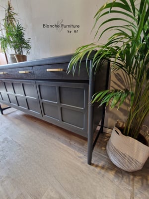 Image of Stunning Mid Century Nathan Long Sideboard in Dark Grey with Brass handles