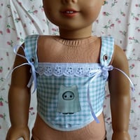 Calico ghost cat corset in blue gingham 