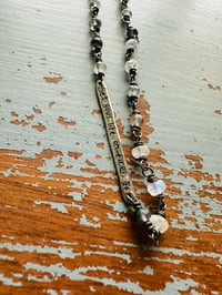 Image 12 of Rumi bar pendant necklace with rainbow moonstones and rutilated quartz