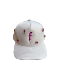 Image 1 of Cream and hot pink F initial custom gem stone SnapBack 