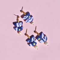 Image 2 of Botanical Mini Statement Earrings | Handmade with Pearls - Blue Lilac Wattle Print