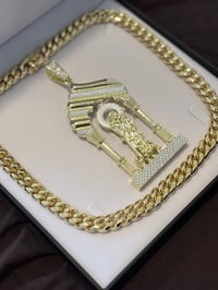 Image 5 of HEAVY ST. LAZARUS XL PENDANT With 14k Gold Plated Stainless Steel Cuban Chain