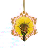 Image 5 of Untamable - Vintage Orange - Unique Ceramic Ornament - Buffalo - Collage Art 