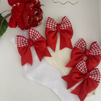 Image 4 of Red houndstooth socks and bows 