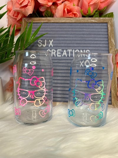 Image of Hello Kitty Glass Can Cup | Sanrio Cup | Kawaii Tumbler | Coffee Cup | Beer Can Glass 