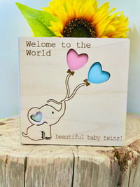Image 1 of Wooden Newborn Baby Twin Card