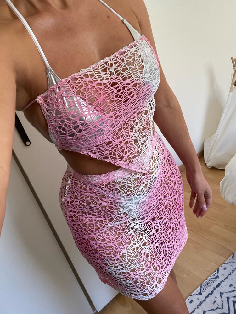 Image of Pink Ombre Lace Net Cover Up Set