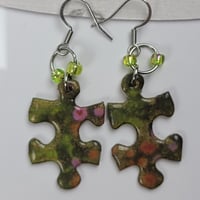Image 1 of Puzzle Piece Earrings Floral 2