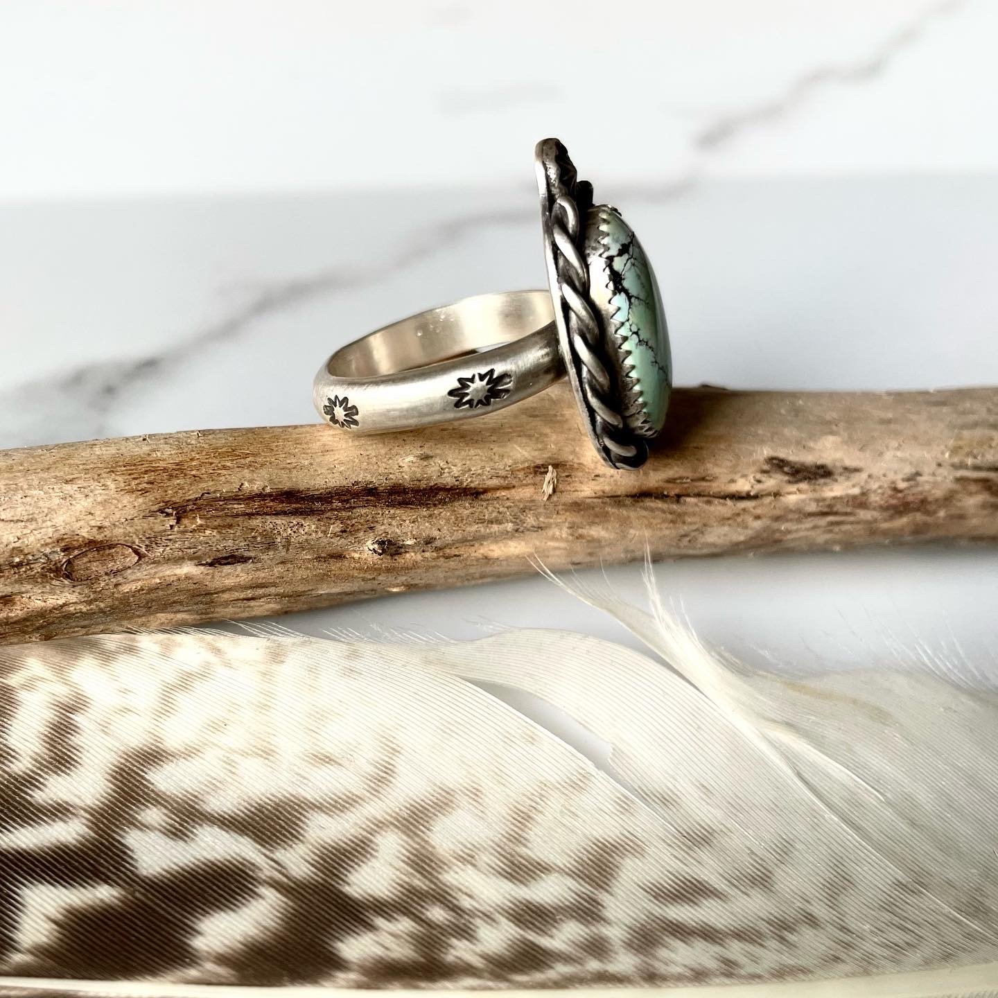 Image of Handmade Giraffe Turquoise Sterling Silver Ring 925