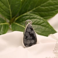 Image 4 of Teardrop Snowflake Obsidian Necklace Pendant