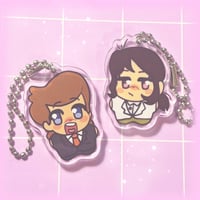 Image 1 of Inside Job Brett + Reagan chibi 1.5" double sided acrylic charms!