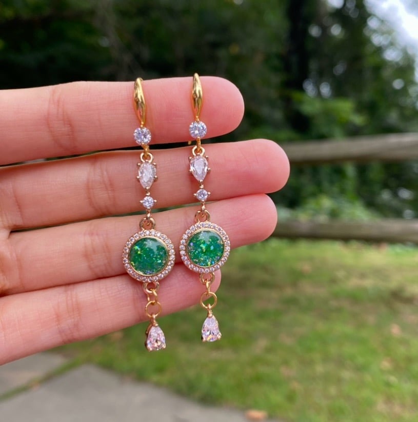 Image of Glowing Green Nights Dangling Earrings ✨