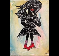 Image 1 of “Skate Dog” original painting on 5” x 7” canvas 